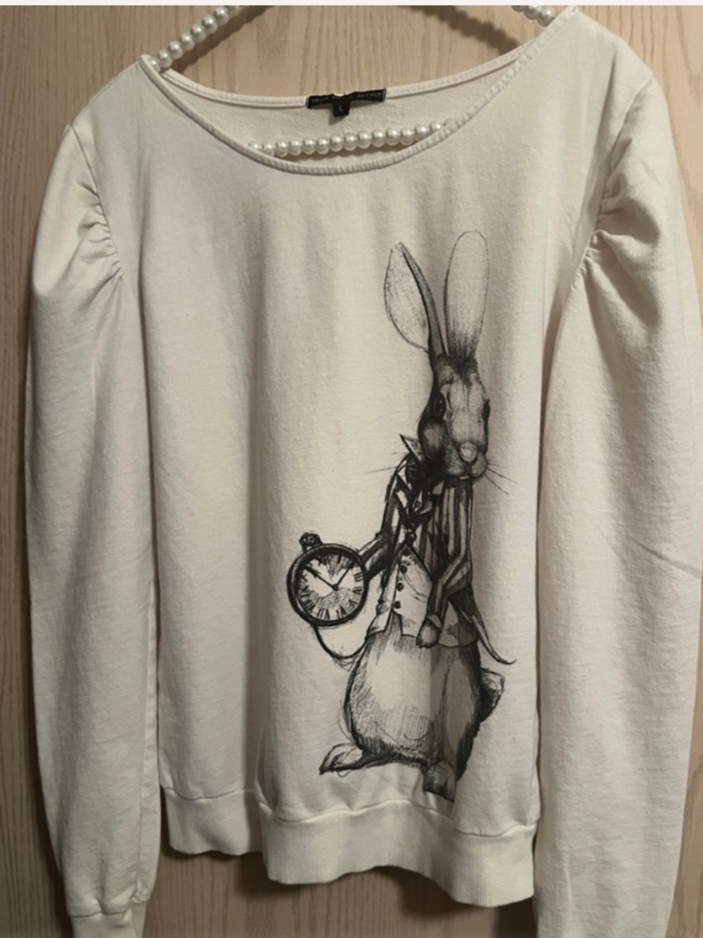 Truly Madly Deeply Cream Crewneck Sweater with Rabbit Graphic
